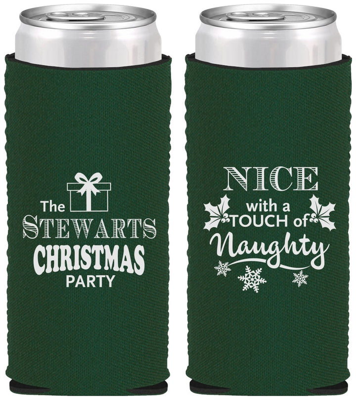 Custom Christmas Neoprene Slim Can Coolers - Naughty Or Nice | 280069