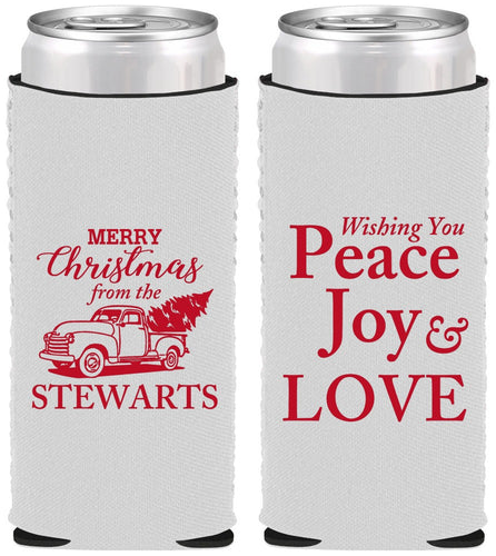 Custom Christmas Neoprene Slim Can Coolers - Peace Joy Love | 280070