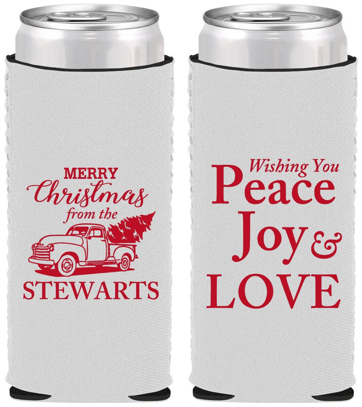 Custom Christmas Neoprene Slim Can Coolers - Peace Joy Love | 280070