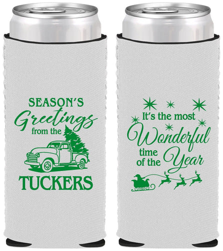 Custom Christmas Neoprene Slim Can Coolers - Season Greetings | 280071