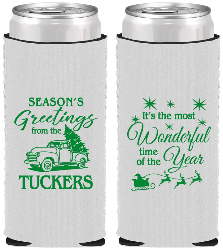 Custom Christmas Neoprene Slim Can Coolers - Season Greetings | 280071