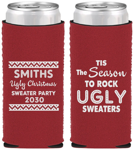 Custom Christmas Neoprene Slim Can Coolers - Ugly Sweater | 280080