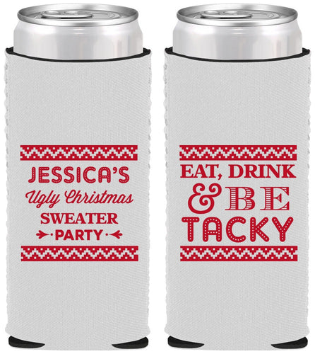 Custom Christmas Neoprene Slim Can Coolers - Eat Drink Tacky | 280082