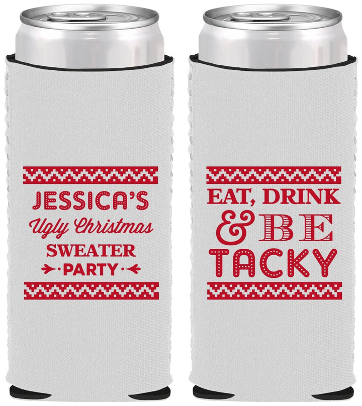 Custom Christmas Neoprene Slim Can Coolers - Eat Drink Tacky | 280082