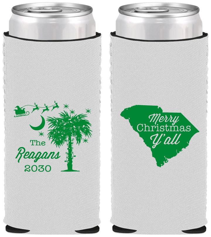 Custom Christmas Neoprene Slim Can Coolers - South Carolina | 280083