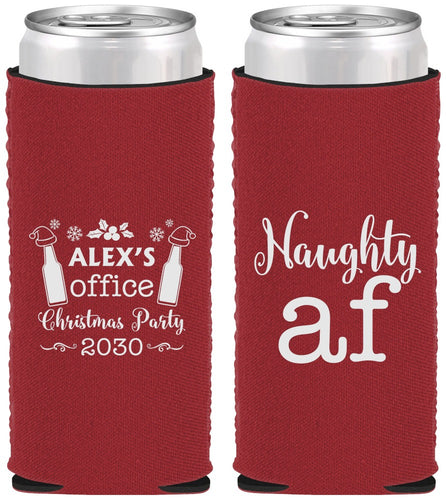Custom Christmas Neoprene Slim Can Coolers - Naughty Af | 280084