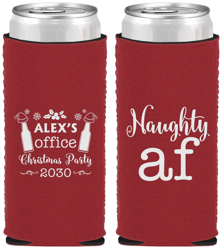 Custom Christmas Neoprene Slim Can Coolers - Naughty Af | 280084