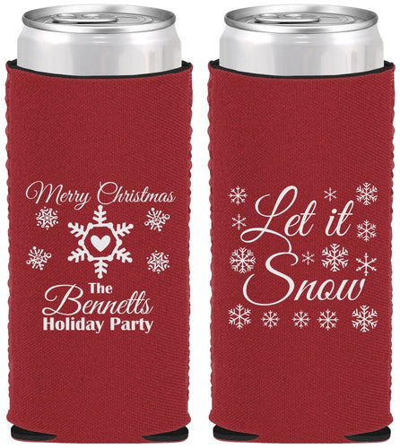Custom Christmas Neoprene Slim Can Coolers - Let Is Snow | 280088