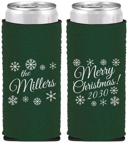 Custom Christmas Neoprene Slim Can Coolers - Snowflakes | 280089