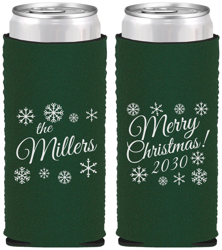 Custom Christmas Neoprene Slim Can Coolers - Snowflakes | 280089