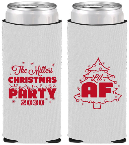 Custom Christmas Neoprene Slim Can Coolers - Lit Af | 280090