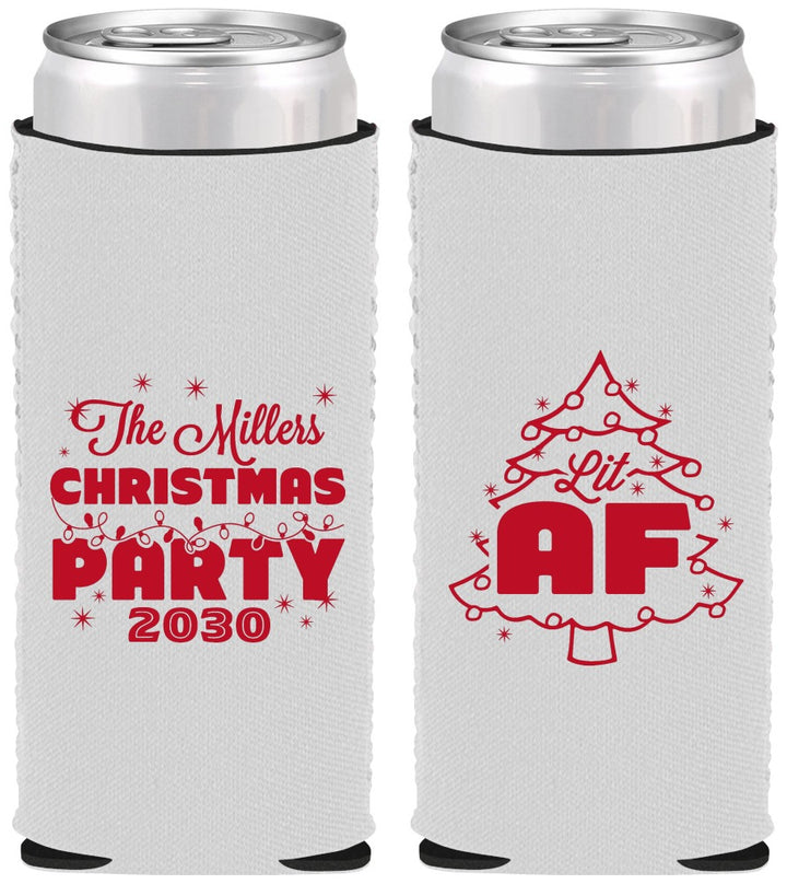 Custom Christmas Neoprene Slim Can Coolers - Lit Af | 280090