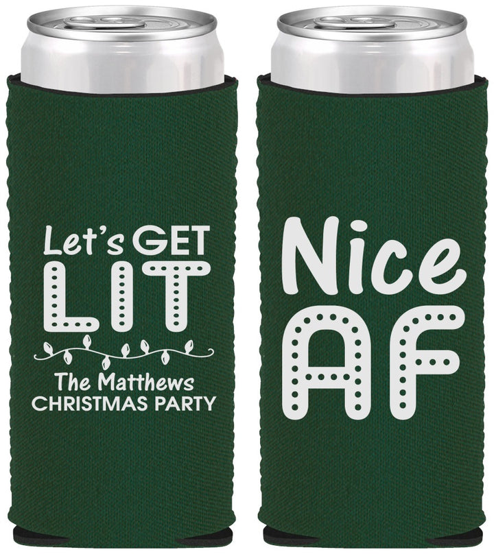 Custom Christmas Neoprene Slim Can Coolers - Nice Af | 280093