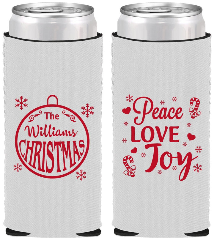 Custom Christmas Neoprene Slim Can Coolers - Peace Joy Love | 280094
