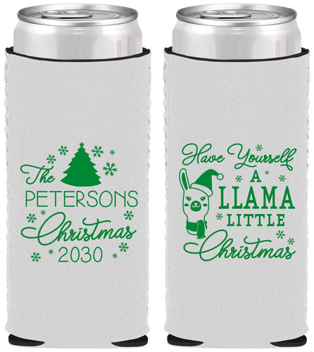 Custom Christmas Neoprene Slim Can Coolers - Llama | 280095