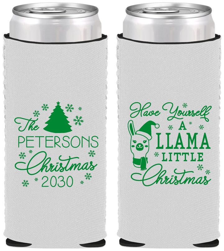 Custom Christmas Neoprene Slim Can Coolers - Llama | 280095