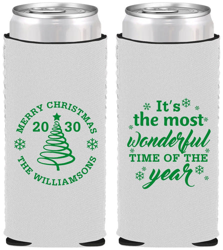 Custom Christmas Neoprene Slim Can Coolers - Wonderful Time For A Beer | 280099