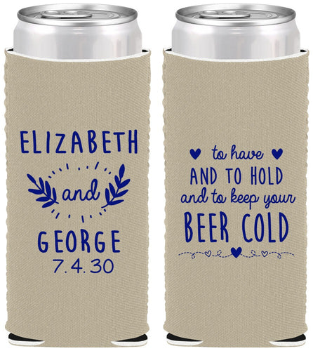 Custom Wedding Neoprene Slim Can Coolers - To Have And To Hold | 281