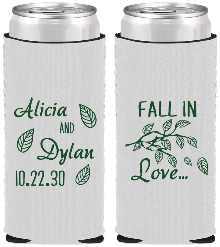 Custom Wedding Neoprene Slim Can Coolers - Fall In Love | 283