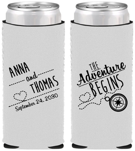 Custom Wedding Neoprene Slim Can Coolers - The Adventure Begins | 284