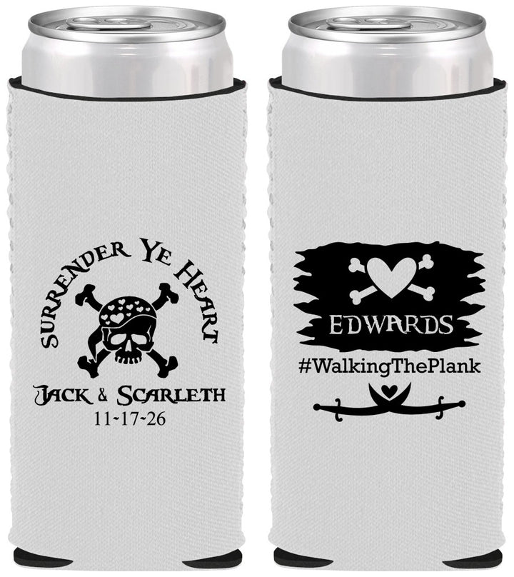 Custom Wedding Neoprene Slim Can Coolers - Pirate | 286