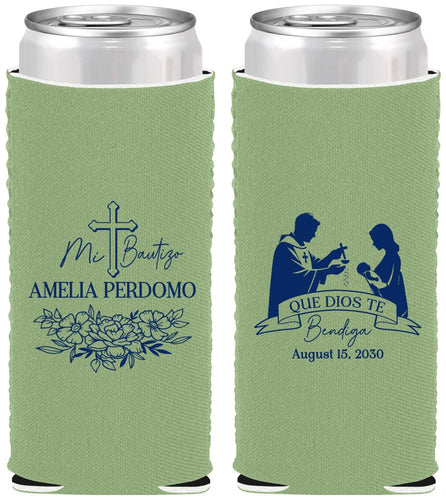 Custom Baptism Neoprene Slim Can Coolers - Mi Bautizo | 290001