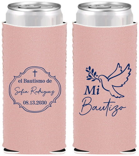 Custom Baptism Neoprene Slim Can Coolers - Mi Bautizo | 290002