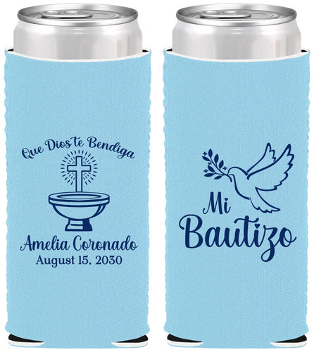 Custom Baptism Neoprene Slim Can Coolers - Mi Bautizo | 290003