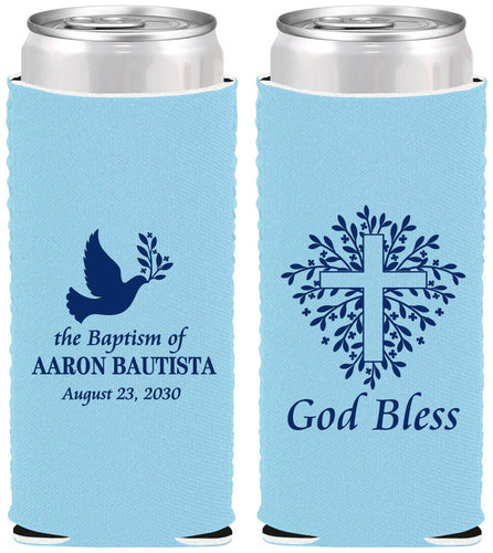 Custom Baptism Neoprene Slim Can Coolers - God Bless | 290007