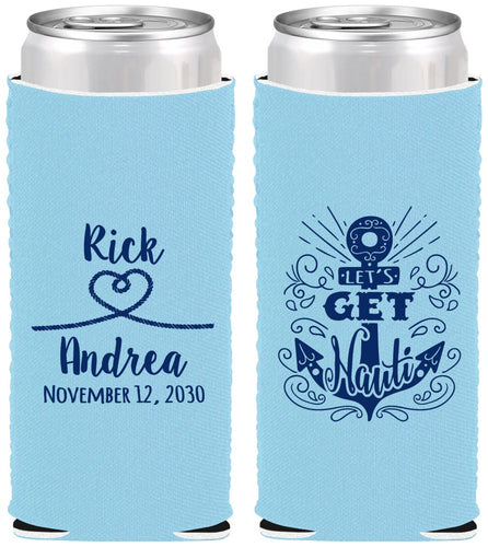 Custom Wedding Neoprene Slim Can Coolers - Lets Get Nauti | 292