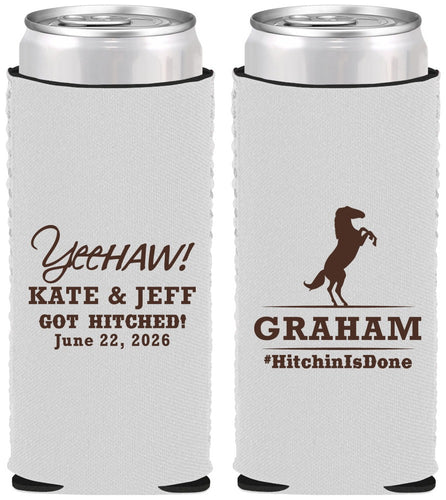 Custom Wedding Neoprene Slim Can Coolers - Got Hitched | 296