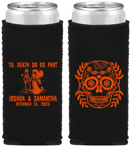Custom Wedding Neoprene Slim Can Coolers - Til Death Do Us Part | 297