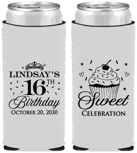 Custom 16th Birthday Neoprene Slim Can Coolers - Cupcake | 300000