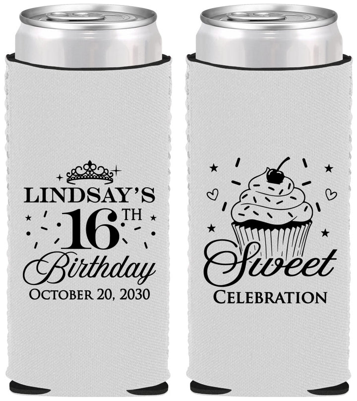 Custom 16th Birthday Neoprene Slim Can Coolers - Cupcake | 300000