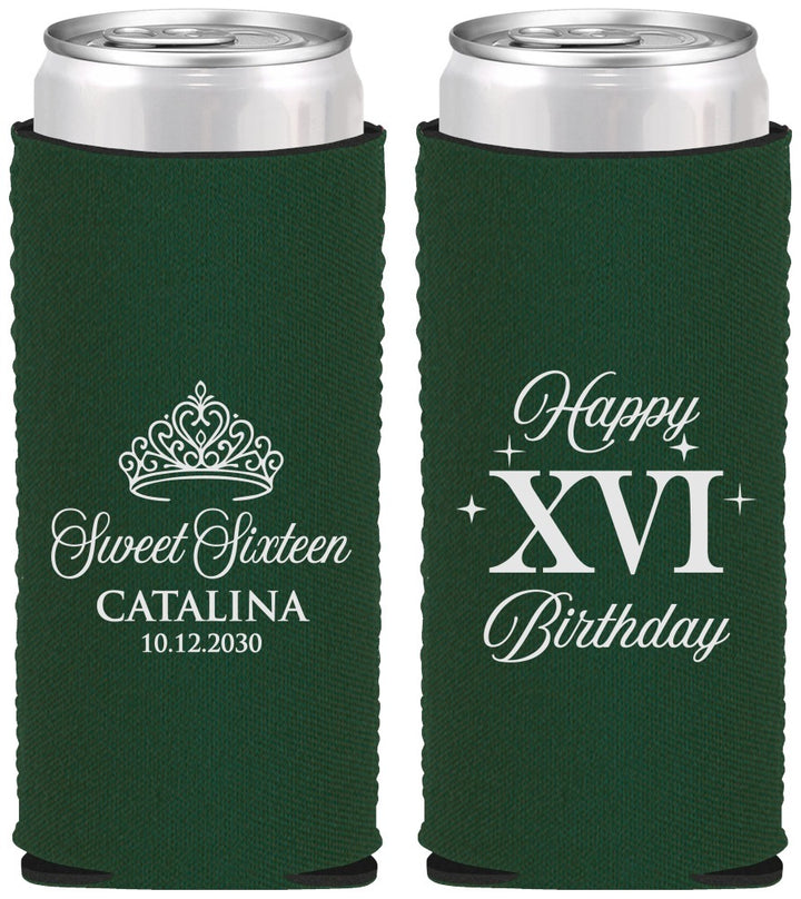 Custom 16th Birthday Neoprene Slim Can Coolers - Tiara | 300002