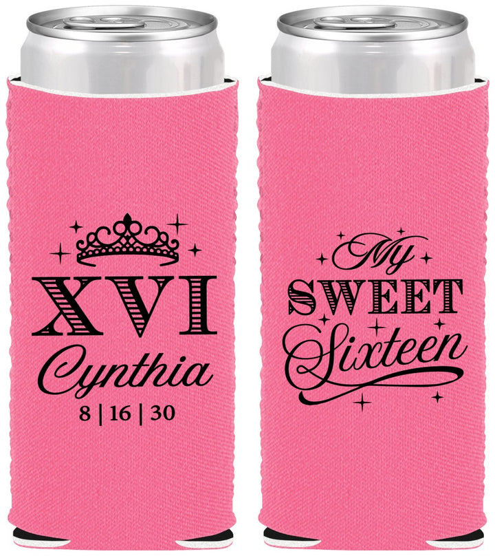 Custom 16th Birthday Neoprene Slim Can Coolers - Tiara | 300003