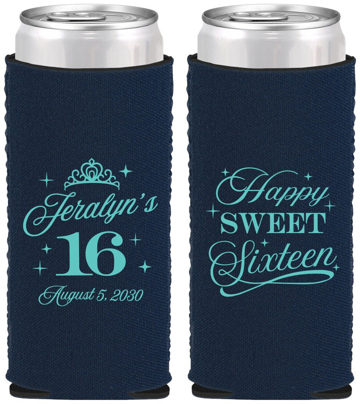 Custom 16th Birthday Neoprene Slim Can Coolers - Tiara | 300004