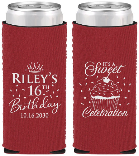 Custom 16th Birthday Neoprene Slim Can Coolers - Cupcake | 300006