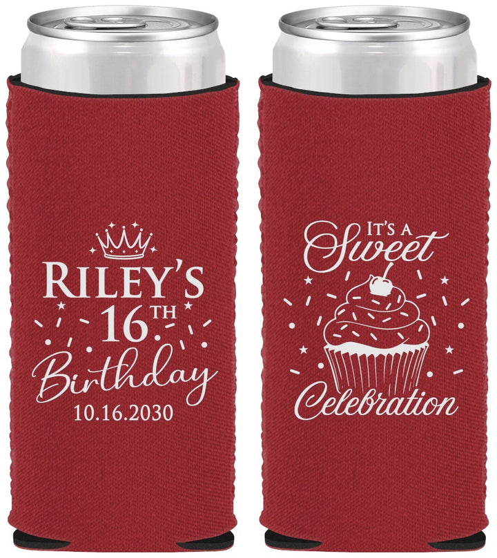 Custom 16th Birthday Neoprene Slim Can Coolers - Cupcake | 300006