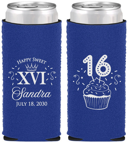 Custom 16th Birthday Neoprene Slim Can Coolers - Cupcake | 300007