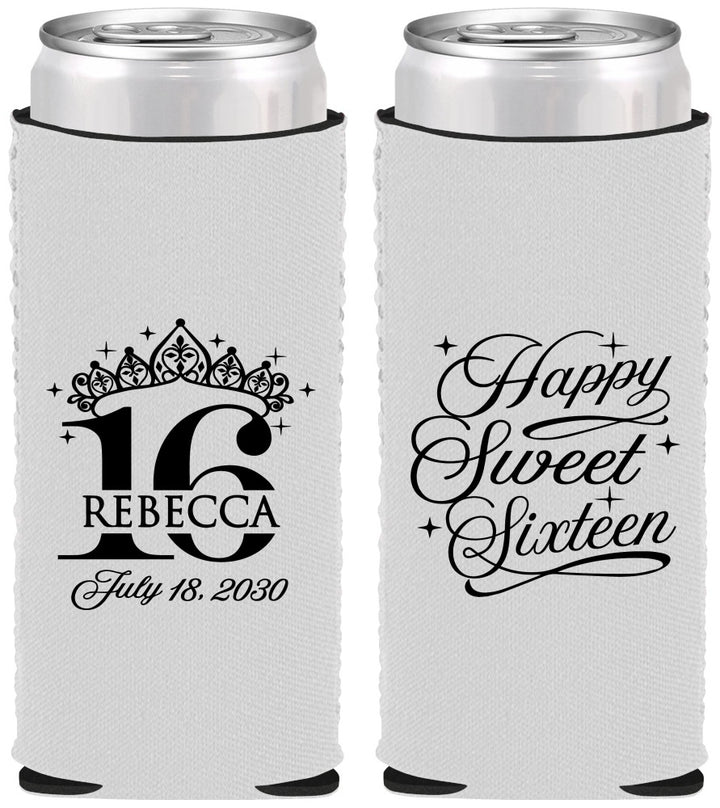 Custom 16th Birthday Neoprene Slim Can Coolers - Tiara | 300008