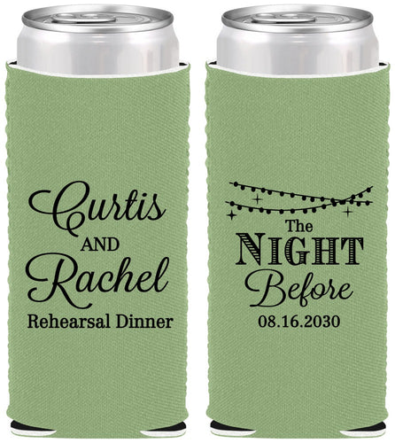Custom Rehearsal Dinner Neoprene Slim Can Coolers - The Night Before | 30006