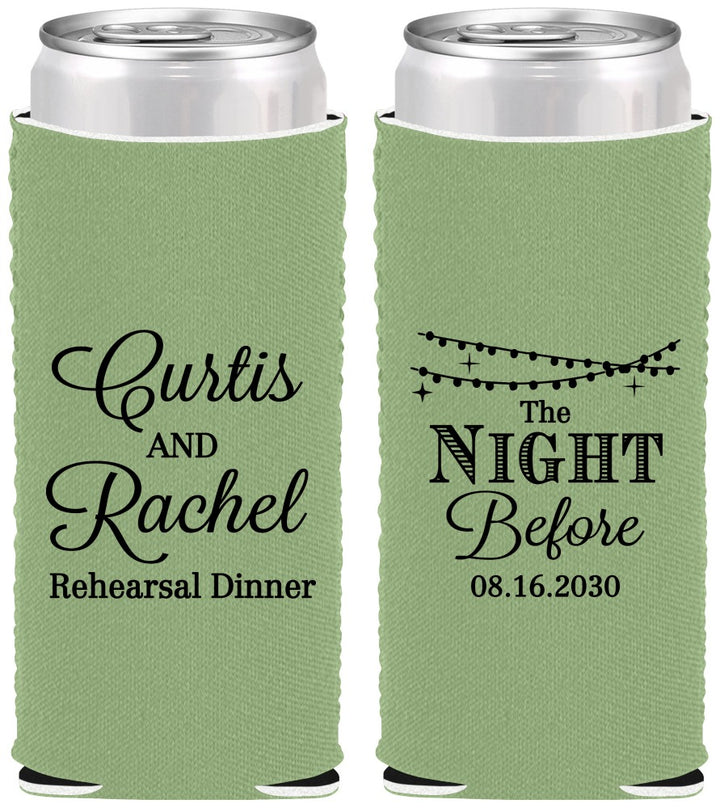 Custom Rehearsal Dinner Neoprene Slim Can Coolers - The Night Before | 30006