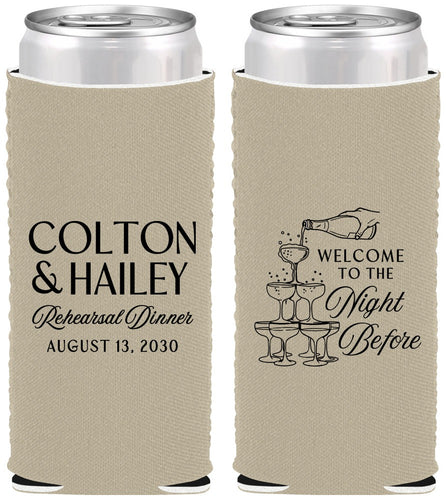 Custom Rehearsal Dinner Neoprene Slim Can Coolers - The Night Before | 30007