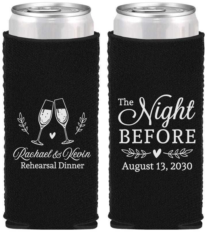 Custom Rehearsal Dinner Neoprene Slim Can Coolers - The Night Before | 30008