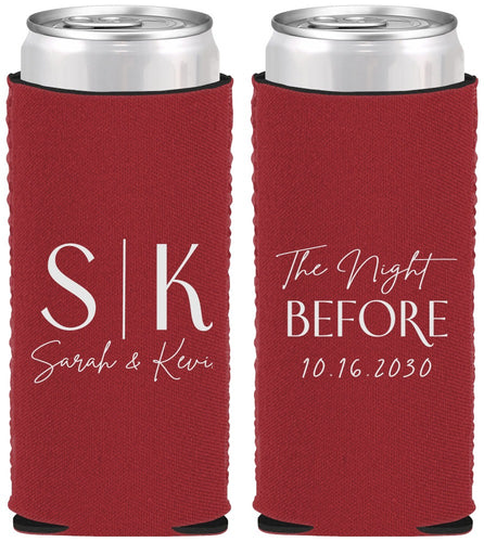 Custom Rehearsal Dinner Neoprene Slim Can Coolers - The Night Before | 30009