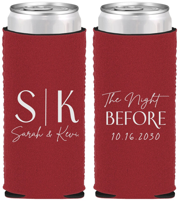 Custom Rehearsal Dinner Neoprene Slim Can Coolers - The Night Before | 30009