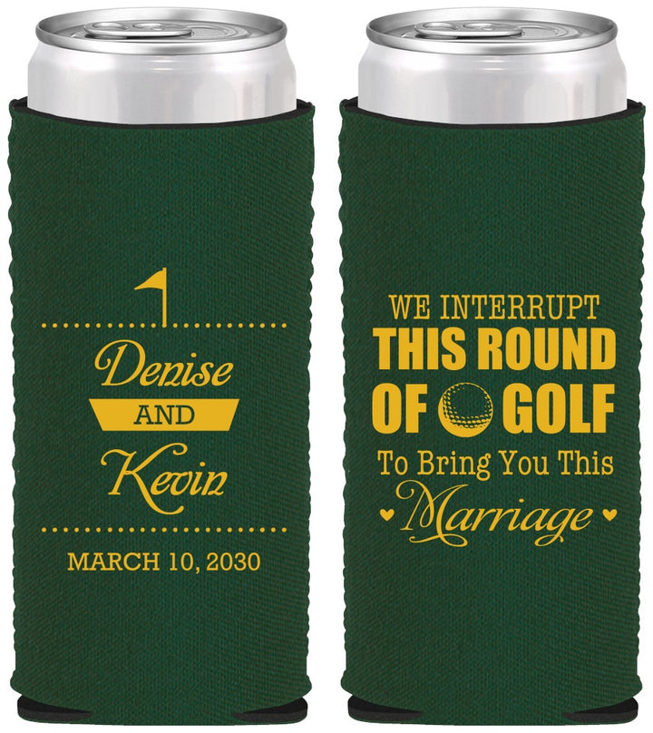 Custom Wedding Neoprene Slim Can Coolers - We Interrupt Golf | 309