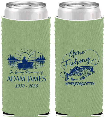 Custom Memorial Neoprene Slim Can Coolers - Gone Fishing | 310024