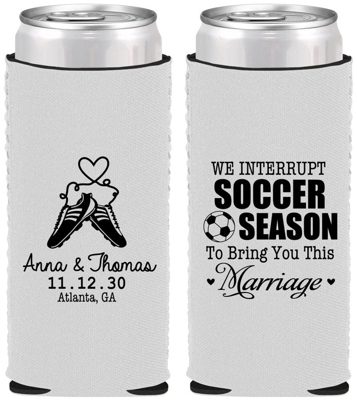 Custom Wedding Neoprene Slim Can Coolers - We Interrupt Soccer | 311
